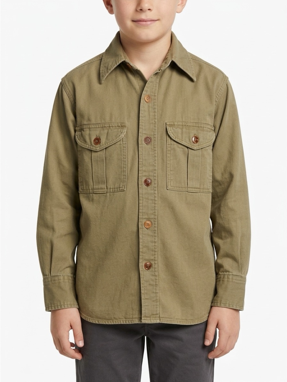 Boy Scouts of America Official Uniform Button Down Vintage Olive Green Boys XL
